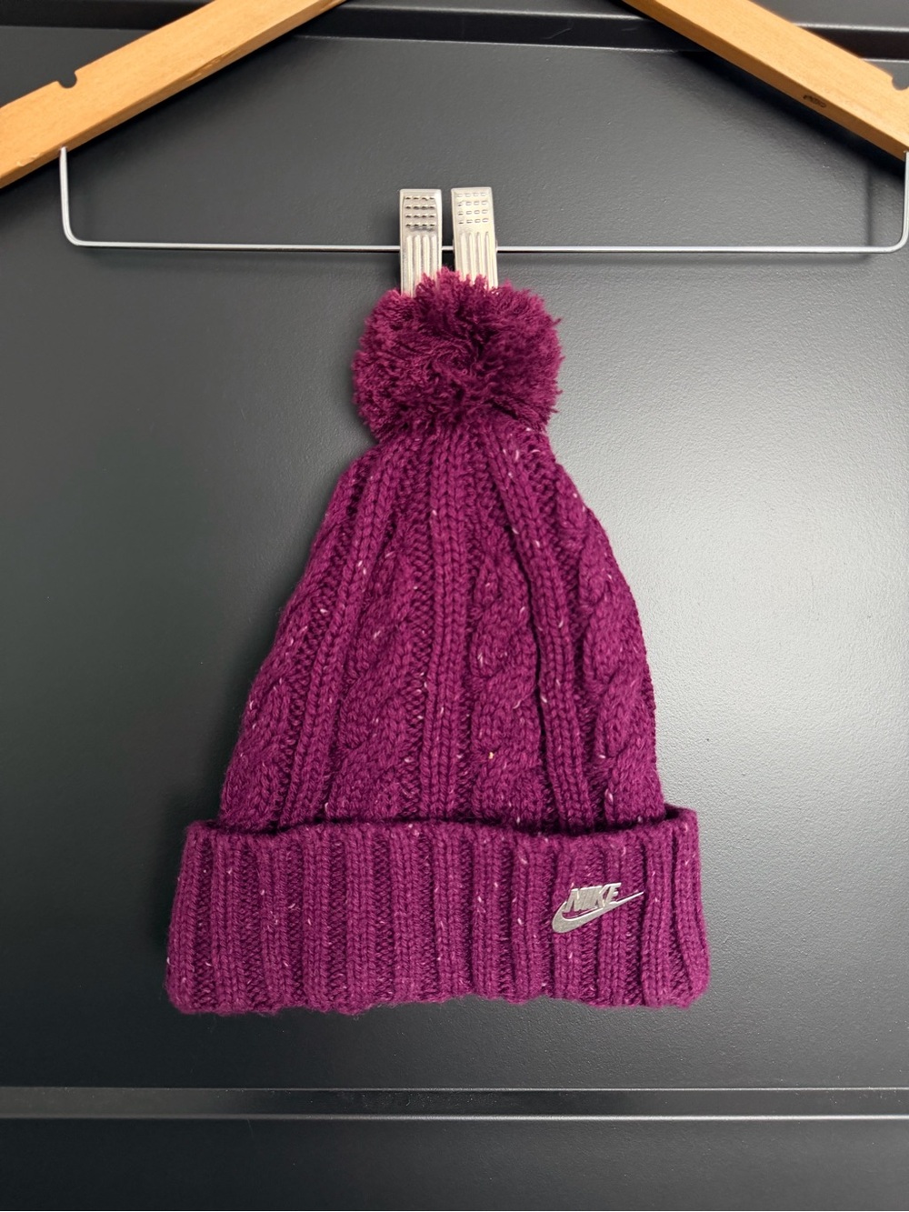 Nike Women’s Plum Cable Knit Pom Beanie with Logo